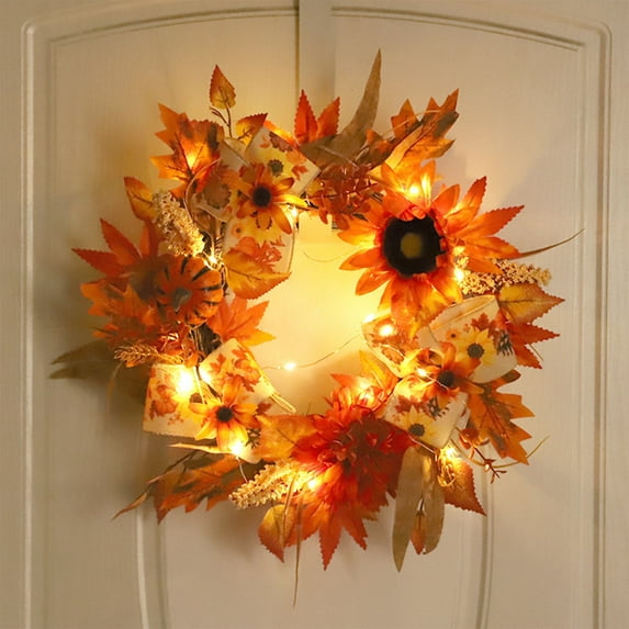 TFYZYY Sunflower Wreath Maple Leaf Fall Decor Artificial Floral Door Hanging for Thanksgiving Home Indoor Outdoor Decoration 22 Inch