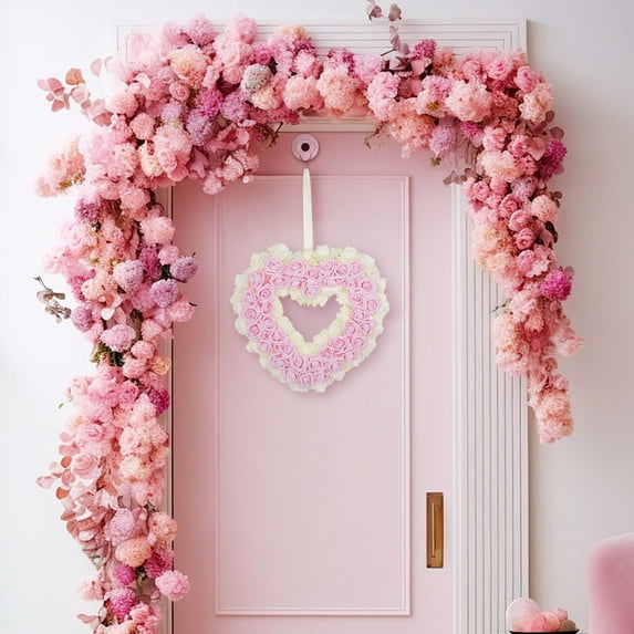 TFYZYY Valentine's Day Heart Garland - Love Wreath, Silk Flower Decoration - Romantic Door Decor for Wedding, Party, and Home - Year-Round Elegance
