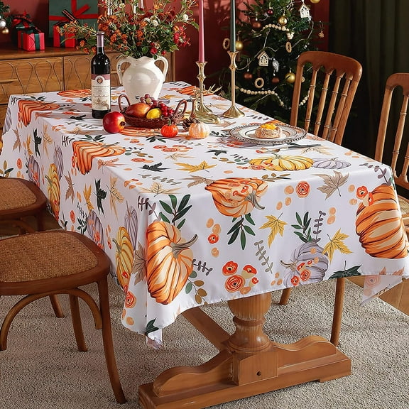 TFall Table Cloth Autumn Pumpkin & Maple Leaf Table Covers Decorative Spill-Proof & Wrinkle-Resistant Table Cloth for Fall Decorations(60"x120")