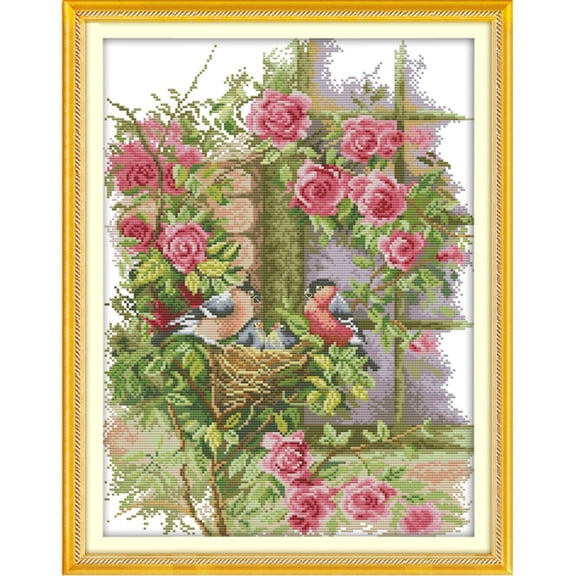 TFixol Gardening GiftDIY Handmade Needlework Counted Cross Stitch Set Embroidery Kit 14CT Birds' Family Pattern Cross-Stitching 37 * 47cm Home Decoration