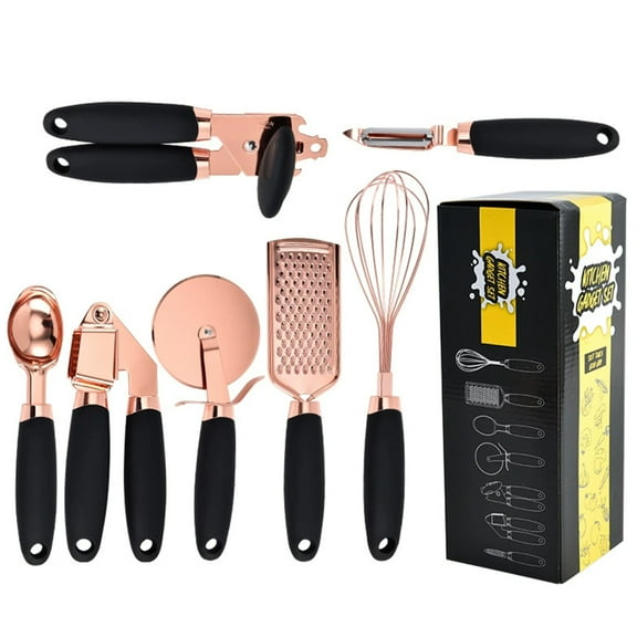 TFixol Home Decor 7 Pc Kitchen Gadget Set Copper Coated Stainless Steel Utensils Soft Touch Black Handles Kitchenware Set Kitchen Utensils(Pink) (Black