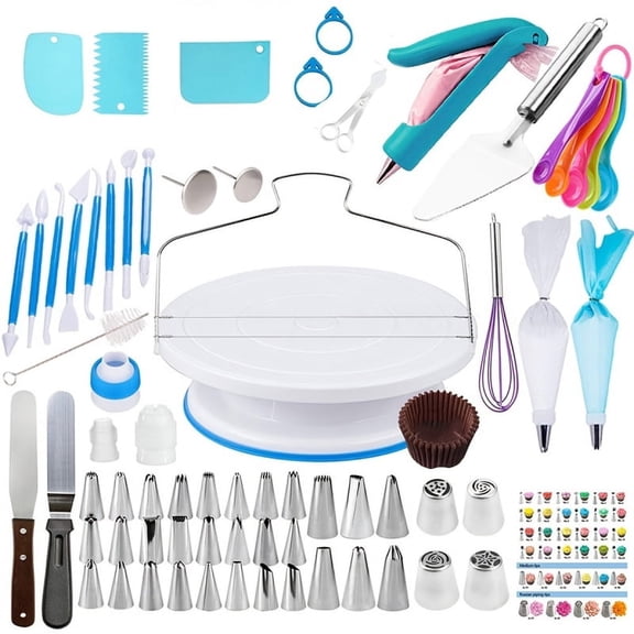 TFixol Home Decor 207pcs Cake Decorating Set for Beginners Cake Turntable 100+ Piping Bag Russian Piping Nozzles Icing Spatula Cake Decorating Tools