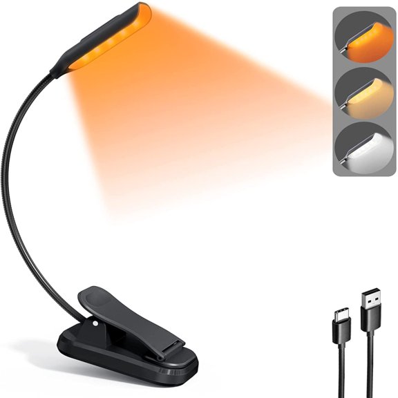 TFixol Novelty Lighting Lightweight Rechargeable 9 LED Amber Book Light for Reading in Bed, Eye-Care Clip-on Reading Light up to 80 Hours, 3 Brightness X 3 Color Modes