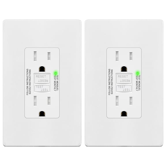 TG 15A GFCI Outlet, Tamper-Resistant GFI Receptacle with Self-Test, LED Indicator, ETL Listed, Anti-Interference (No-False-Trip) Protection, Screwless Wall Plate Included, White, 2 Pack