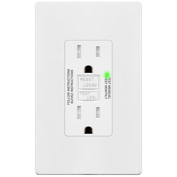 TG 15A GFCI Outlet, Tamper-Resistant GFI Receptacle with Self-Test, LED Indicator, ETL Listed, Anti-Interference (No-False-Trip) Protection, Screwless Wall Plate Included, White, 1 Pack