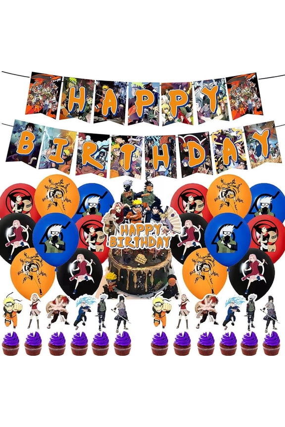 Anime Ninja Theme Kids Birthday Party Decorate Supplies Set, Includes Banner, Cake Topper, Cupcake Topper, Balloons