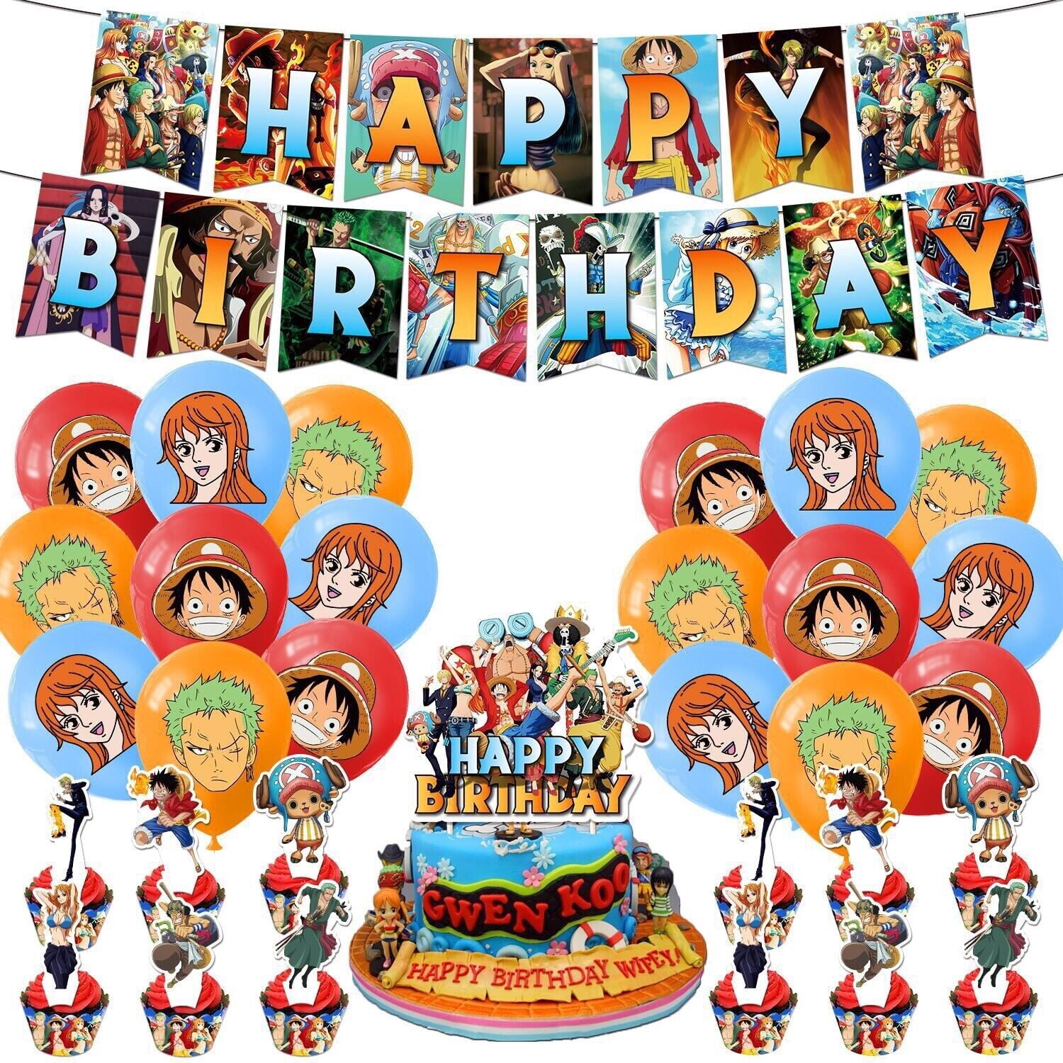TG Anime Theme Birthday Party Decorate Supplies Set ，Include Happy Birthday Banner，Cake Topper ...