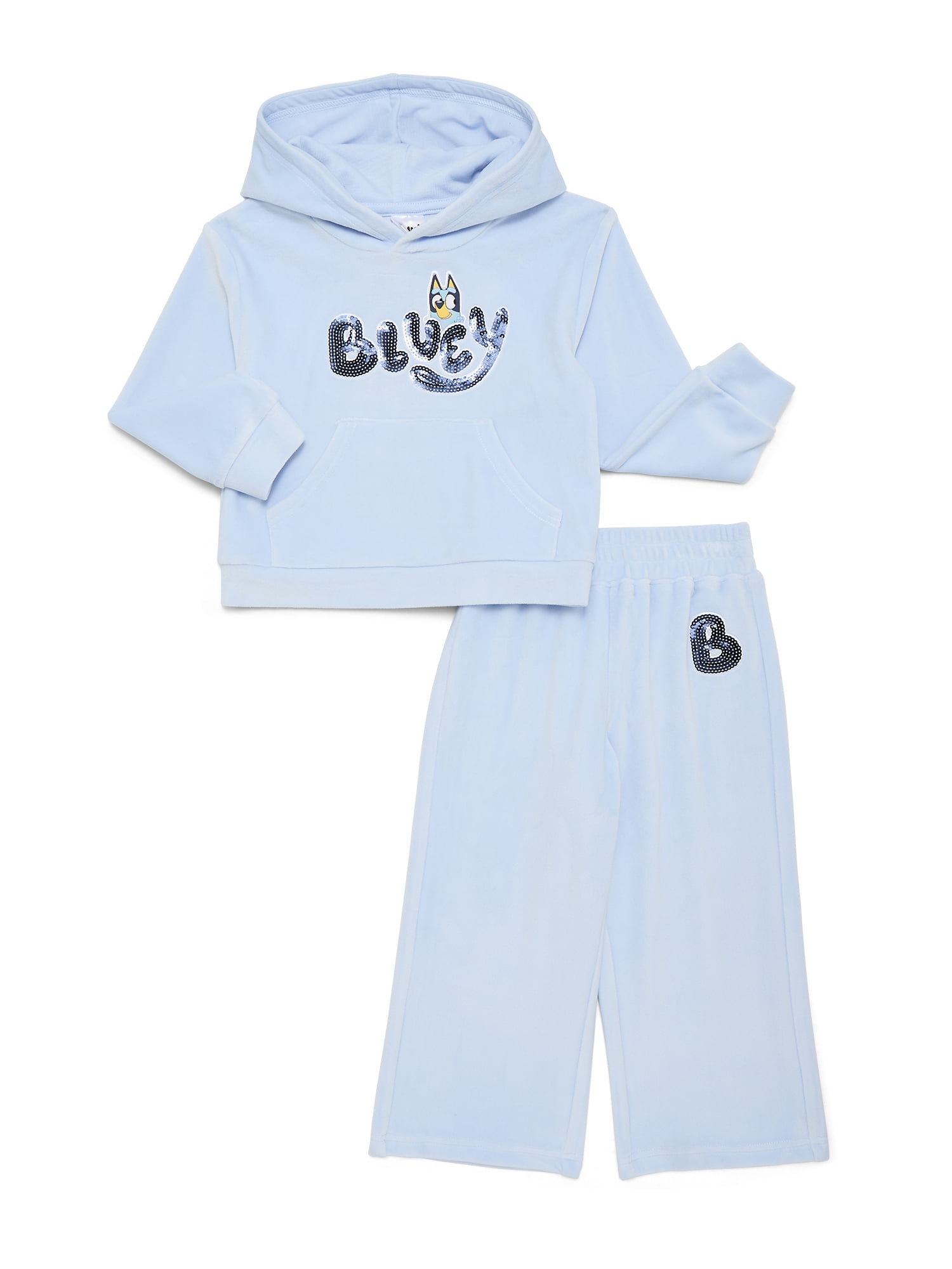 Bluey Toddler Girls Velour Hoodie and Pants Set with Sequins, Sizes 2T-5T