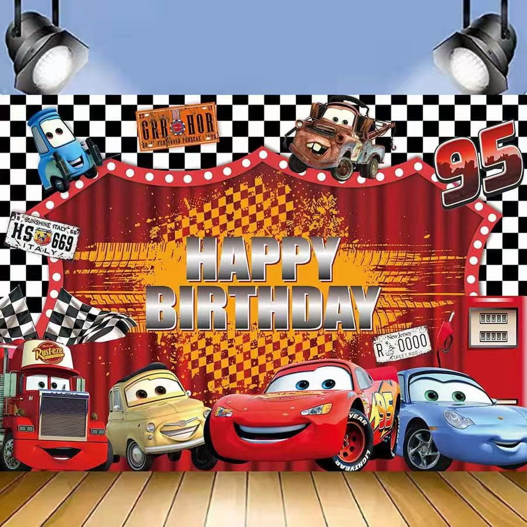 TG Cars Theme Happy Birthday Backdrop 5x3.5ft,for Children Boys Girls Birthday Party Decoration