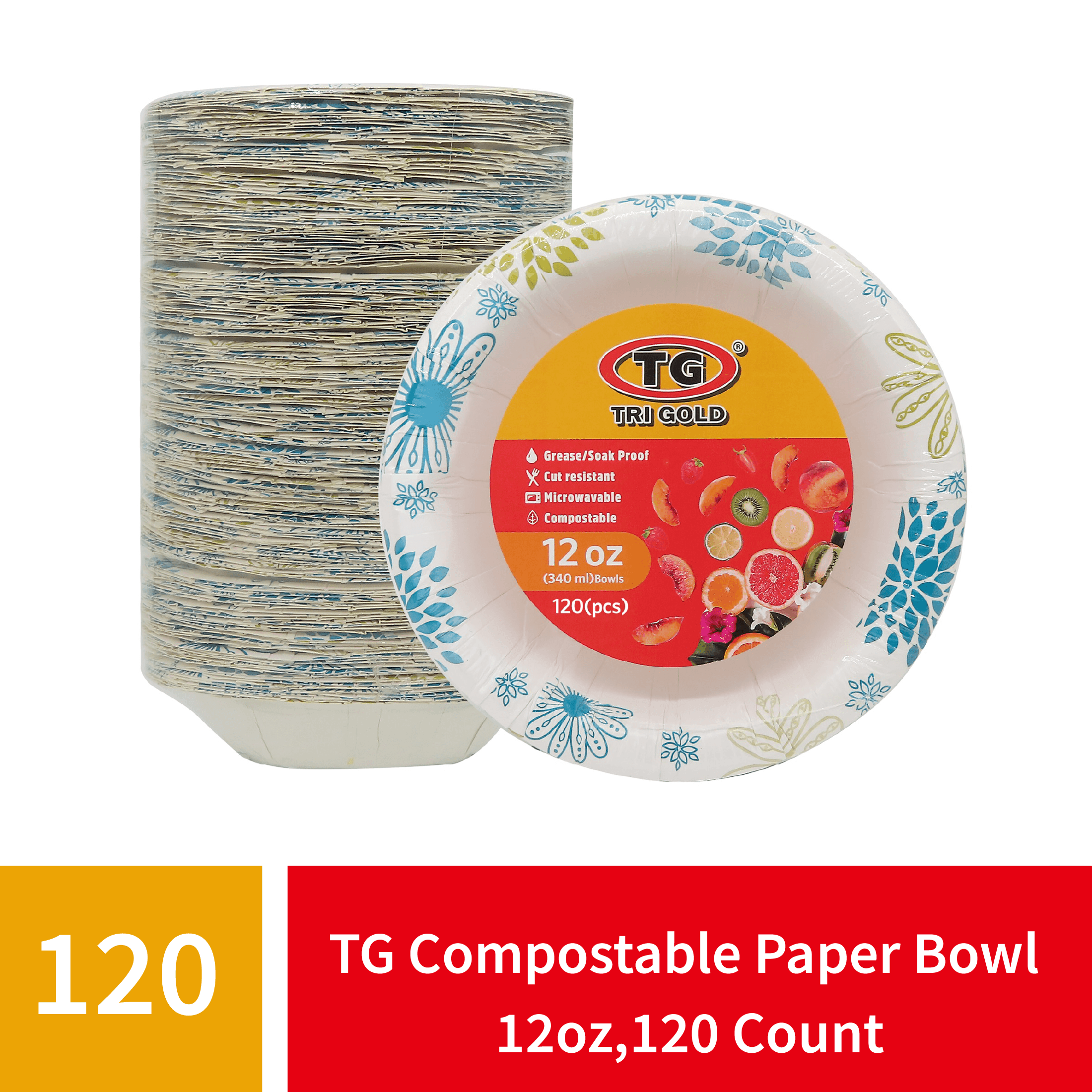 TG TRIGOLD Paper Bowls 12 Ounce,Disposable Compost