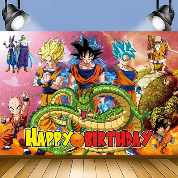 TG Dragon Anime Z Character Theme Happy Birthday Backdrop for Kids Party Decoration 5x3.5ft