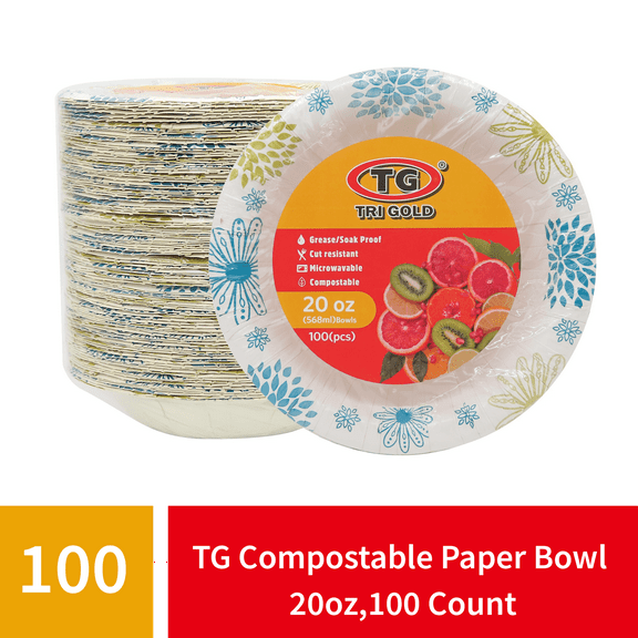 TG Everyday Flower Disposable Paper Bowls, 20oz, Multi-Color,100 Count