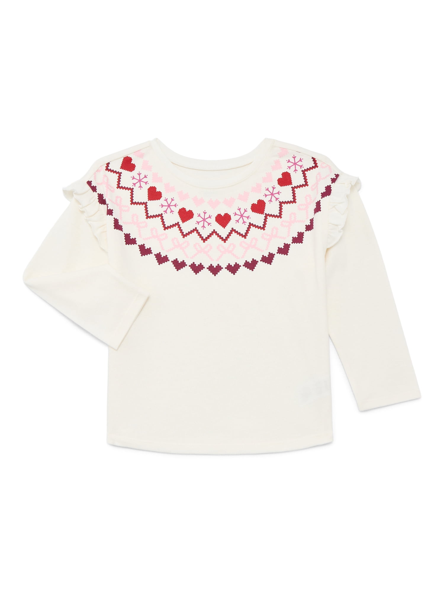 Garanimals Toddler Girls Holiday Ruffle Shoulder Top with Long Sleeves, Sizes 18M-5T