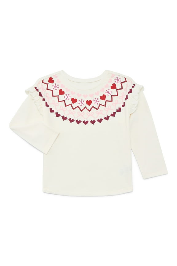 Toddler Girls Holiday Ruffle Shoulder Top with Long Sleeves, Sizes 18M-5T