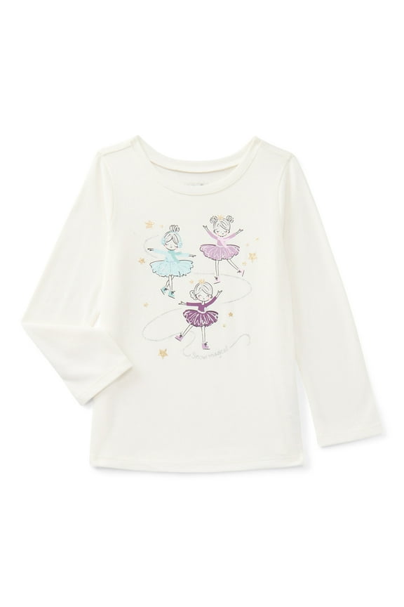 Toddler Girls Holiday Graphic Tee with Long Sleeves, Sizes 18M-5T
