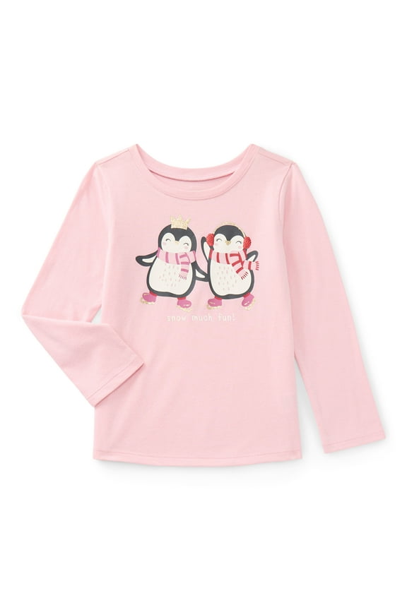 Toddler Girls Holiday Graphic Tee with Long Sleeves, Sizes 18M-5T