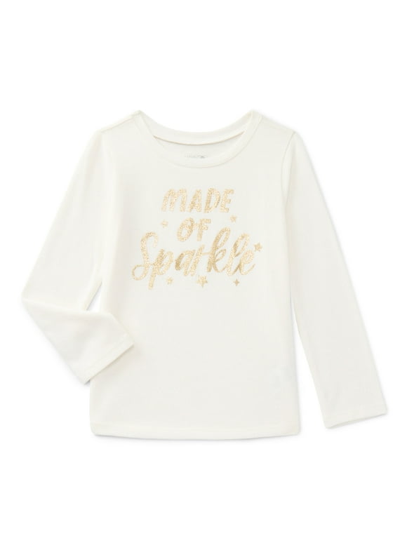 Toddler Girls Holiday Graphic Tee with Long Sleeves, Sizes 18M-5T