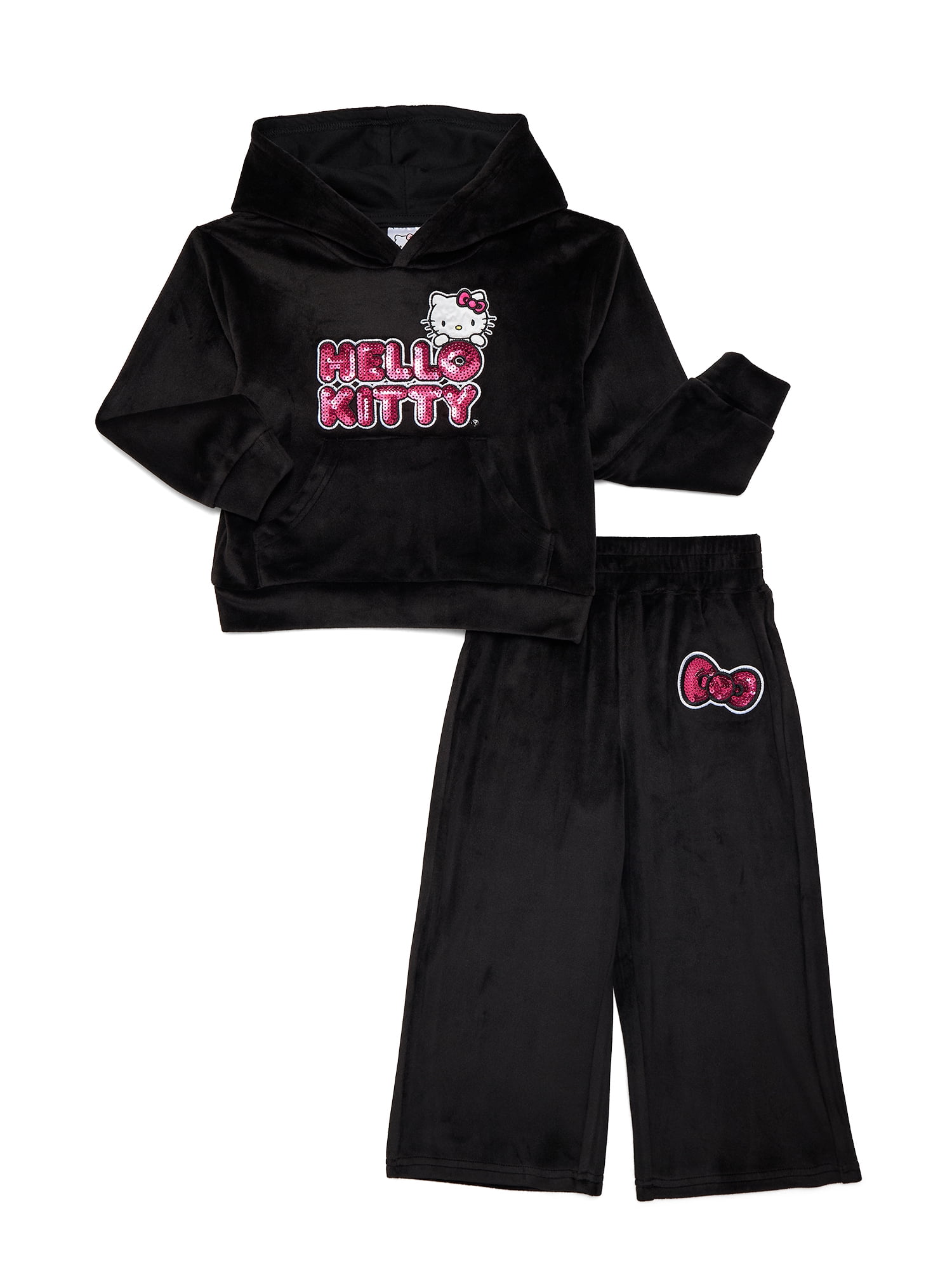 Hello Kitty Toddler Girls Sequin Graphic Velour Hoodie and Pants