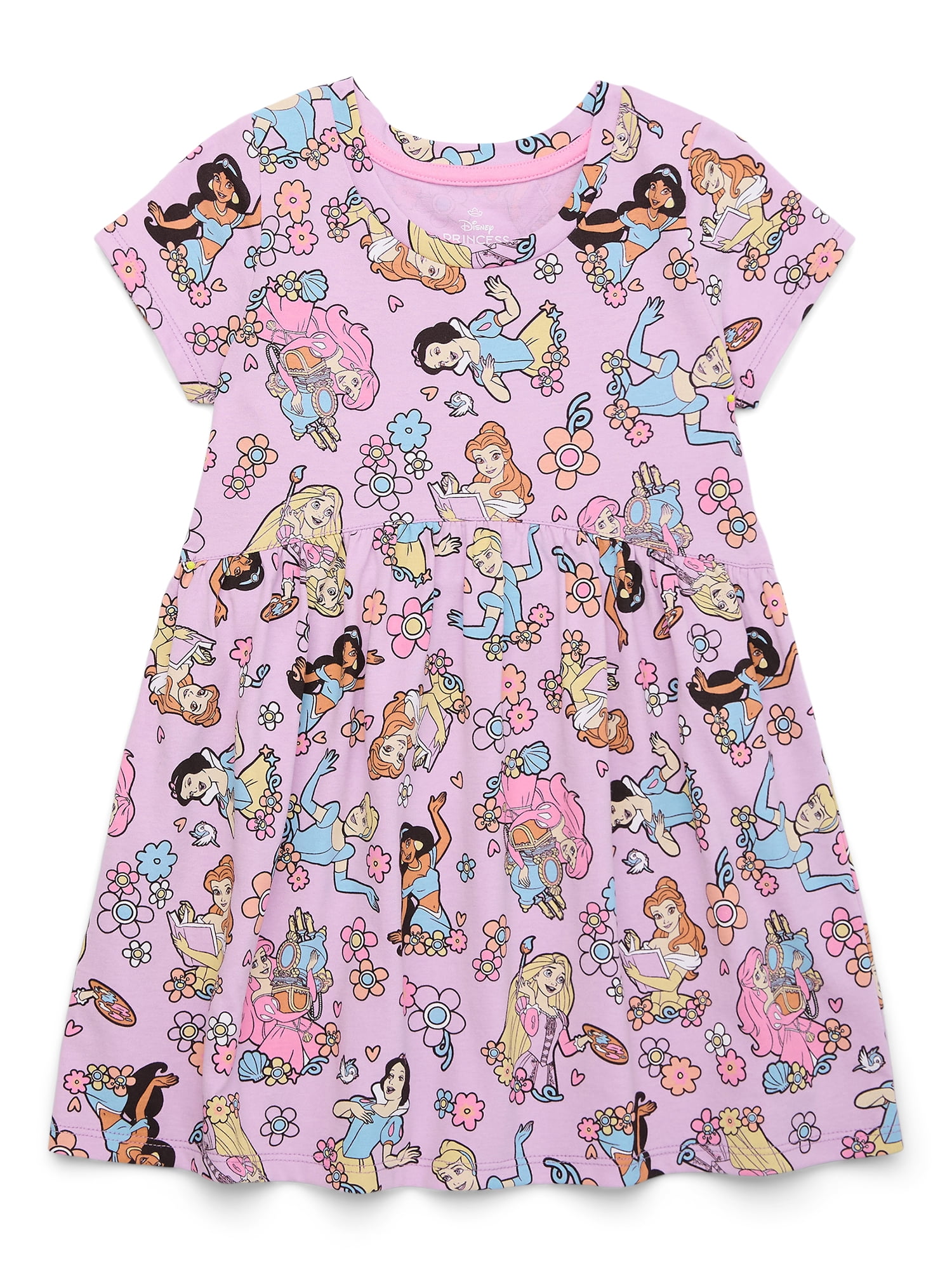 Disney Princess Toddler Girl Allover Print Dress with Short Sleeves, Sizes 12M-5T