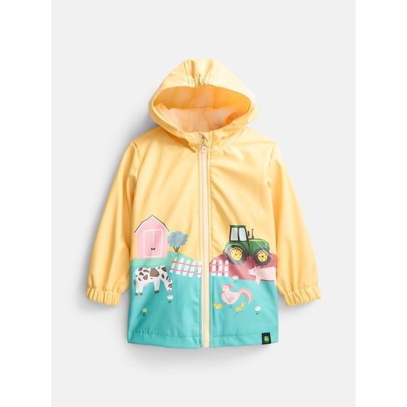 John Deere Toddler Girls Hooded Rain Jacket, Sizes 2T-5T