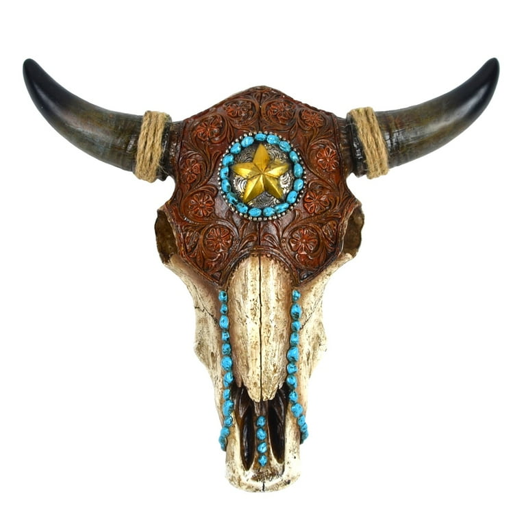 Resin & Leather Steer Skull & Horns Wall Mount Head Resin & Leather Steer Skull & Horns Wall Mount Head