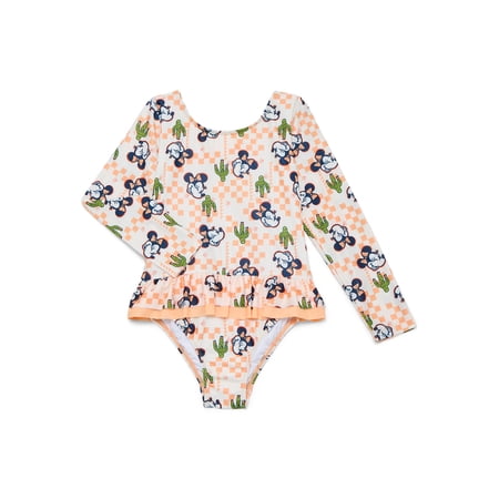 Minnie Mouse Character Toddler Girl Rash Guard One- Piece Swimsuit, Sizes 12M-5T