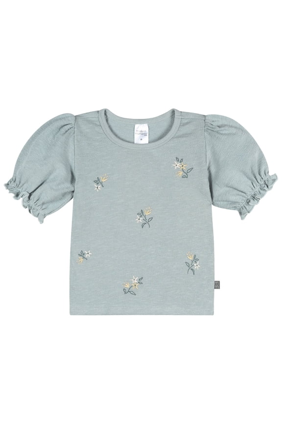 by Gerber Toddler Girl Organic Header Ruffle Puff Sleeve Top, Sizes Months - 5T