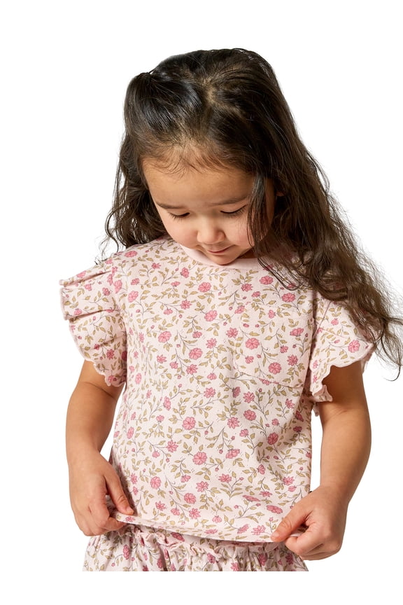 by Gerber Baby and Toddler Girl Organic Pleated Ruffle Sleeve Top, Sizes 0/3 Months - 5T