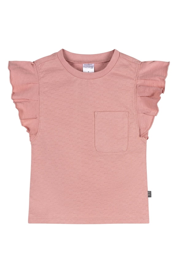by Gerber Baby and Toddler Girl Organic Pleated Ruffle Sleeve Top, Sizes 0/3 Months - 5T