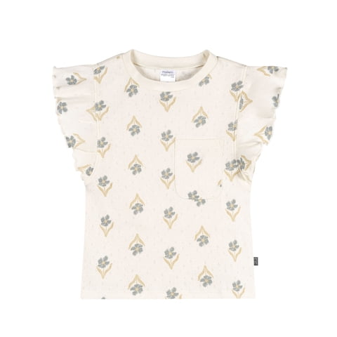 by Gerber Baby and Toddler Girl Organic Pleated Ruffle Sleeve Top, Sizes 0/3 Months - 5T