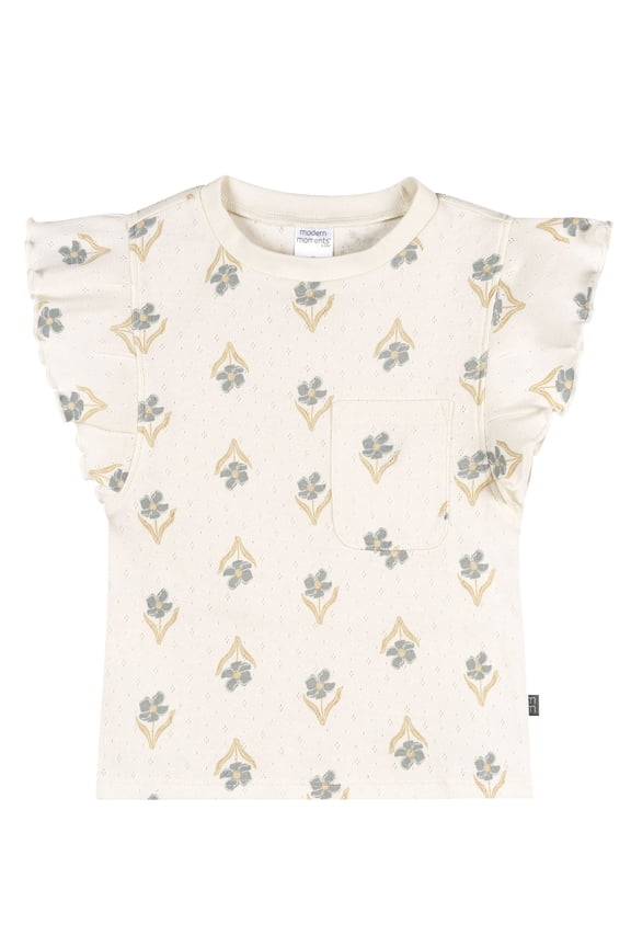 by Gerber Baby and Toddler Girl Organic Pleated Ruffle Sleeve Top, Sizes 0/3 Months - 5T