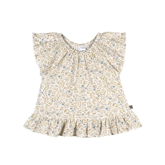 Modern Moments by Gerber Baby and Toddler Girl Peplum Flutter Sleeve Top, Sizes 0/3 Months - 5T