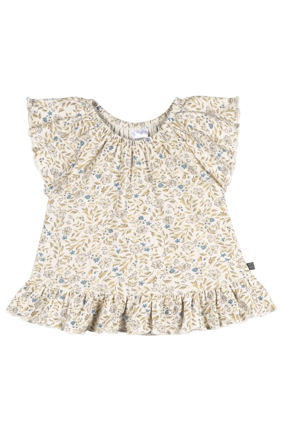 by Gerber Baby and Toddler Girl Organic Peplum Flutter Sleeve Top, Sizes 0/3 Months - 5T