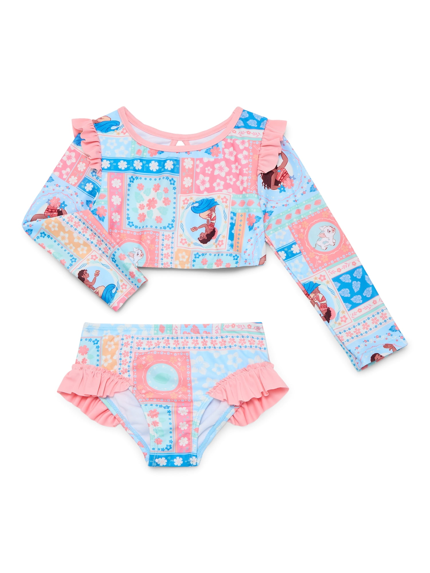 Character Toddler Girl Long- Sleeve Rash Guard Swimsuit, 2-Piece, Sizes 12M-5T