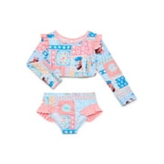 Character Toddler Girl Long- Sleeve Rash Guard Swimsuit, 2-Piece, Sizes 12M-5T