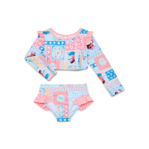 Character Toddler Girl Long- Sleeve Rash Guard Swimsuit, 2-Piece, Sizes 12M-5T