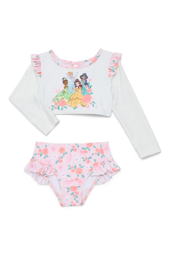 Character Toddler Girl Long- Sleeve Rash Guard Swimsuit, 2-Piece, Sizes 12M-5T