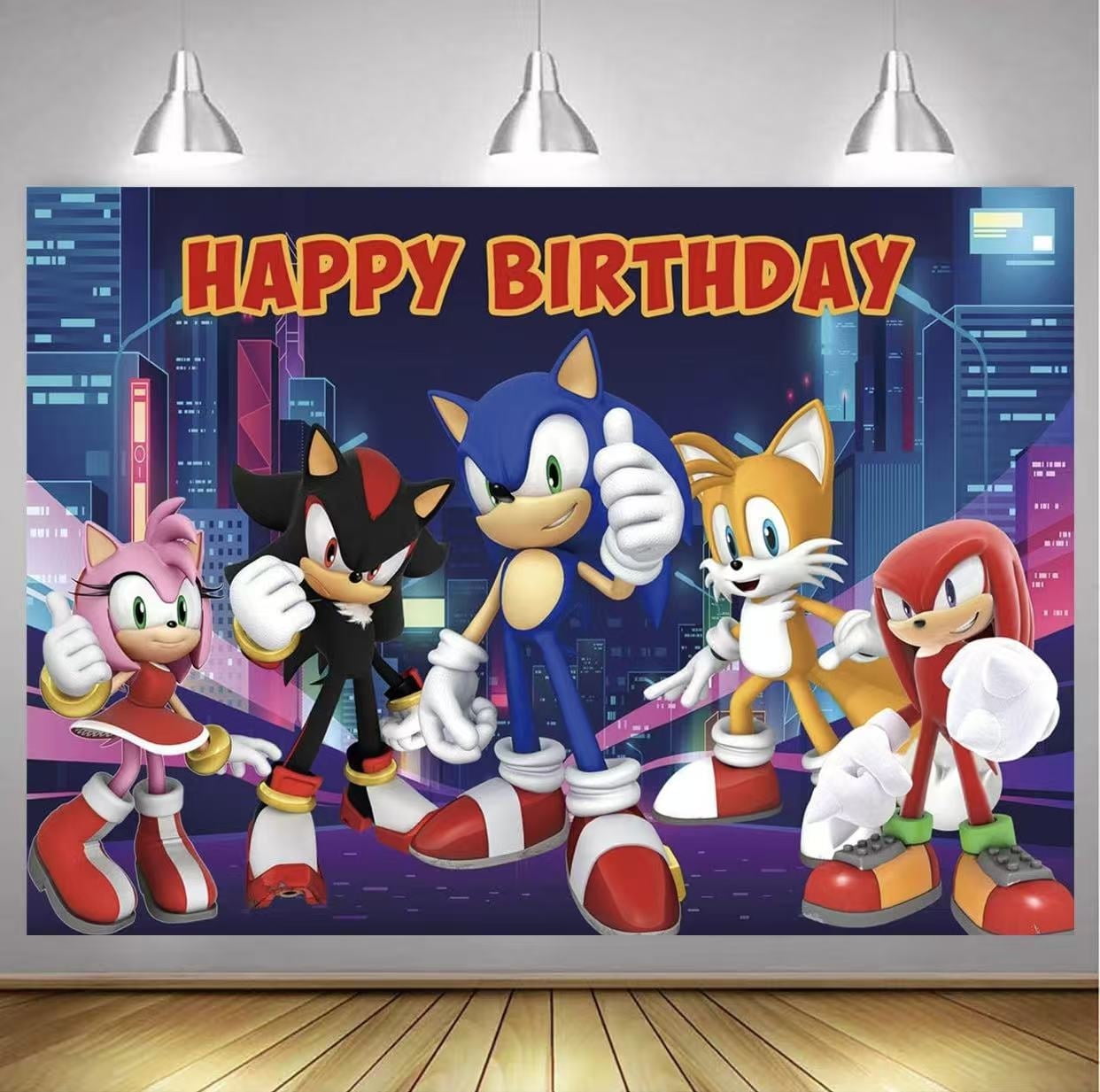 TG Sonic Theme Happy Birthday Backdrop 5x3.5ft,for Kids Birthday Party Decoration