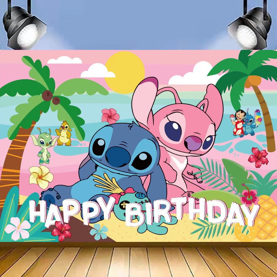 TG Stitch Happy Birthday Backdrop 4.9x3.2ft,for Kids Birthday Party Decoration