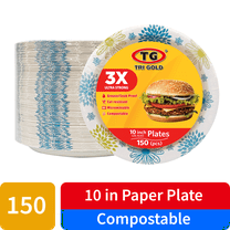 TG TRIGOLD Everyday Disposable Paper Plates,Flower, 10",150 Count