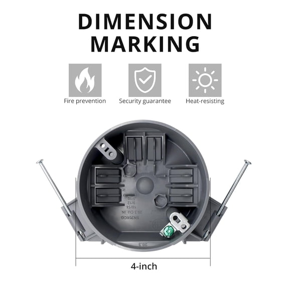 TG4THT-1 Gang Round Electrical Box,Groundable PVC New Construction Ceiling Electrical Junction Box with Nail,ETL Listed,6 Pack