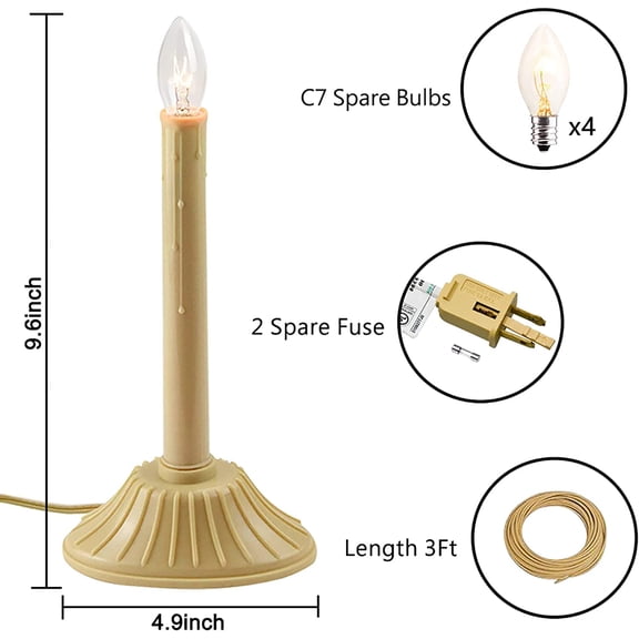 TG4THT-1 Light Christmas Window Candles, Electric Window Candles with 4 C7 Light Bulbs, Plug in Electric Candle for Christmas Party Home Decorating Restaurant Table Dcor, Ivory -2 Pack