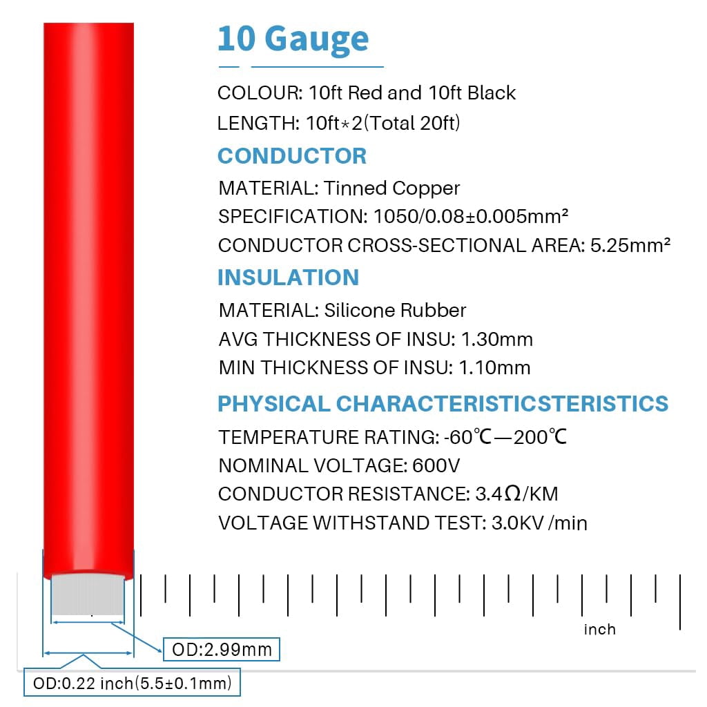 TG4THT-10 Gauge Silicone Wire Kit Red and Black Each 10ft Flexible 10 ...