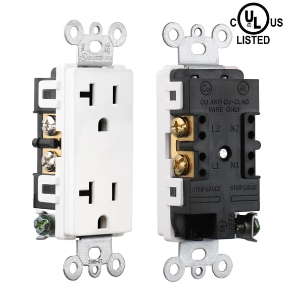 TG4THT-10-Pack Receptacle, 20A 125V 2 Pole 3 Wire Electrical Wall Outlet, Non-Tamper Resistant, Self-Grounding Residential Grade Outlet, UL Listed Glossy White (20Amp.)