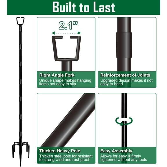 TG4THT-10Ft String Light Poles for Outside, Adjustable Metal Poles for Outdoor String Lights, Rustproof & Sturdy Light Stand Posts for Patio, Backyard, Deck, Garden, Party Decorations