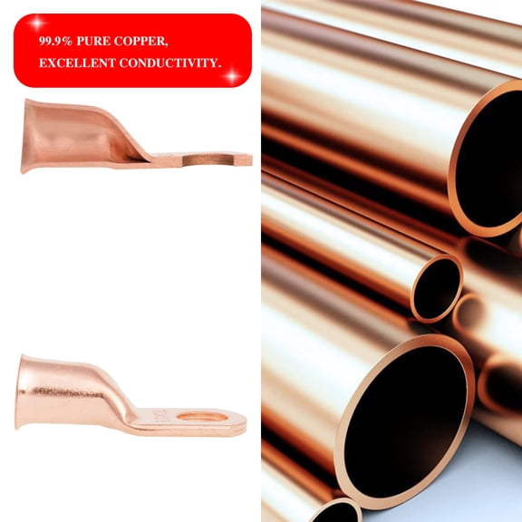 TG4THT-10PCS 1/0AWG - 1/2'' Heavy Duty Copper Terminals,Battery Cable Crimp Lugs,Battery Cable Ends,Bare Copper Eyelets Tubular Ring Terminals,Closed End Crimp Electric Connectors