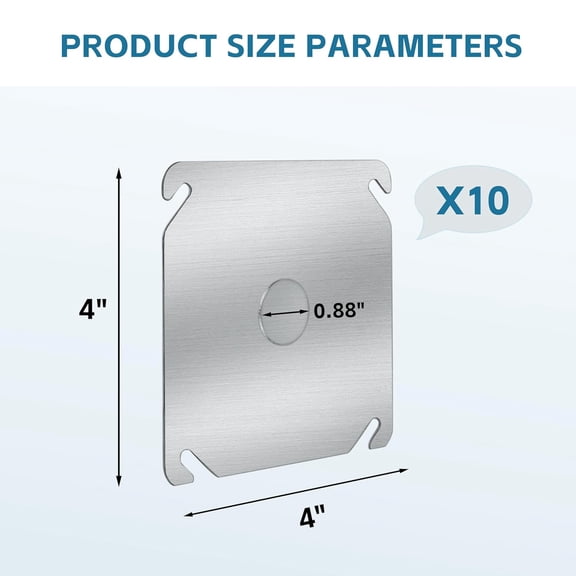 TG4THT-10Pack 4 Inch Galvanized Steel Square Electrical Box Cover with 1/2 Inch Knockout,Compatible with 4 inch Square Box