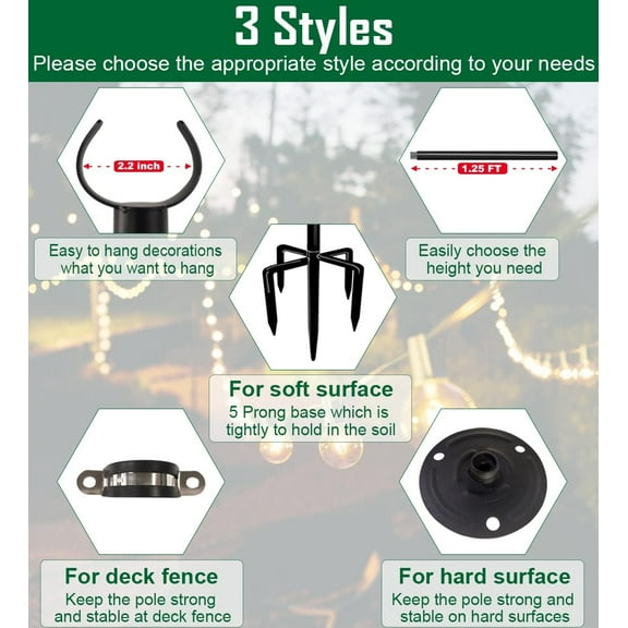 TG4THT-10ft String Light Pole for Soft Surfaces, Light Pole for Outdoor String Light, Perfect for Garden, Backyard, and Patio Lighting Stand for Parties, Wedding - Matte Black Finish - 1 Pack