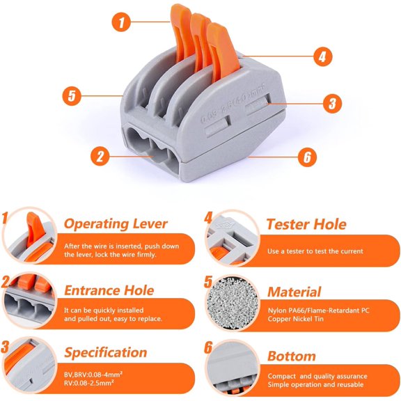TG4THT-110pcs Quick Splicing Wire Connector Nuts for Electrical Wiring - Insulated Terminals for Stranded, Solid, and Flexible Wires, with 2/3/4/5 Ports