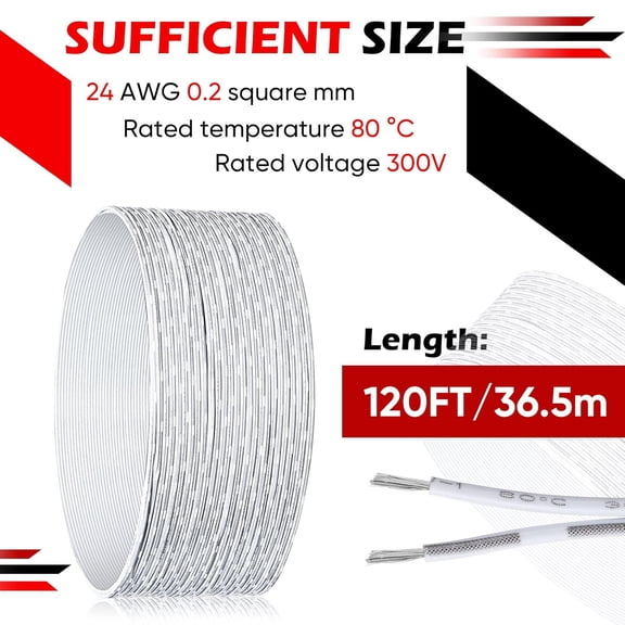 TG4THT-120 ft Universal Garage Door Wire 2 Conductor Bell Wire for Control Station Sensor 24 Awg 2 Pin for Garage Door Sensors